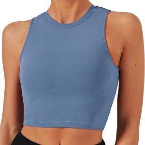 Buttersoft High Neck Cropped Workout Tank Top - Blue